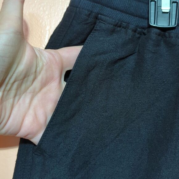 J Jill Linen Blend Black Drawstring Pants Coastal Tab Button Capsule sz M - Picture 7 of 12